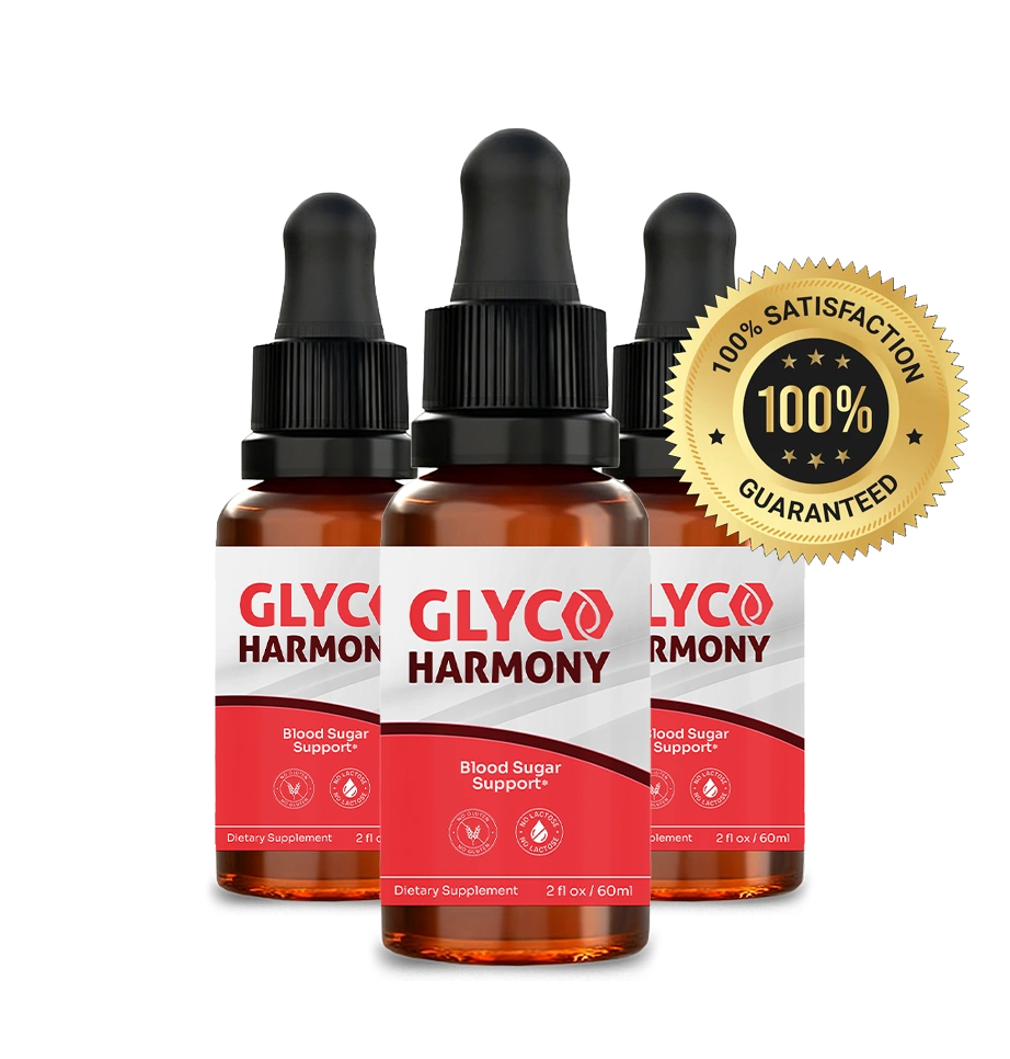 Three bottles of Glyco Harmony with 100% satisfaction guarantee seal